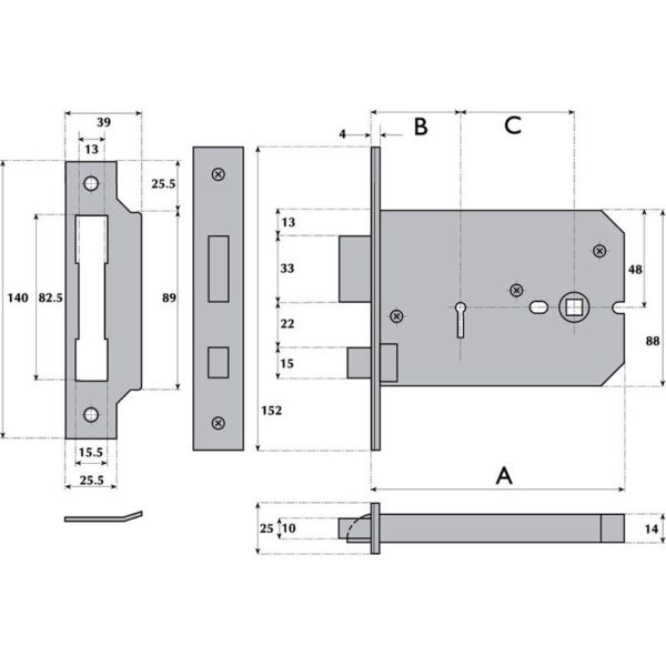 G3011 3 Lever Horizontal Mortice Lock - Image 2