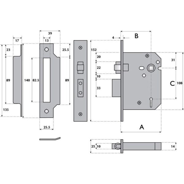 G5002 5 Lever Mortice Roller Bolt Sashlock - Image 2