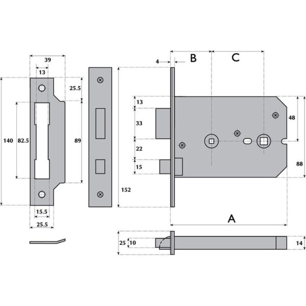G8024 Horizontal Bathroom Mortice Lock - Image 2